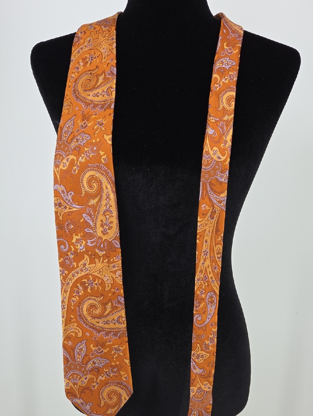 Ike Behar Orange and Lavender Paisley Silk Tie